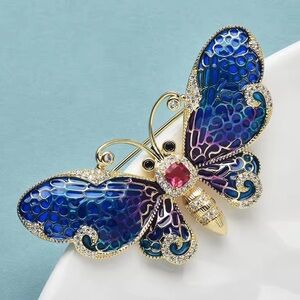 Luxury Elegant Blue Gold Butterfly Brooch